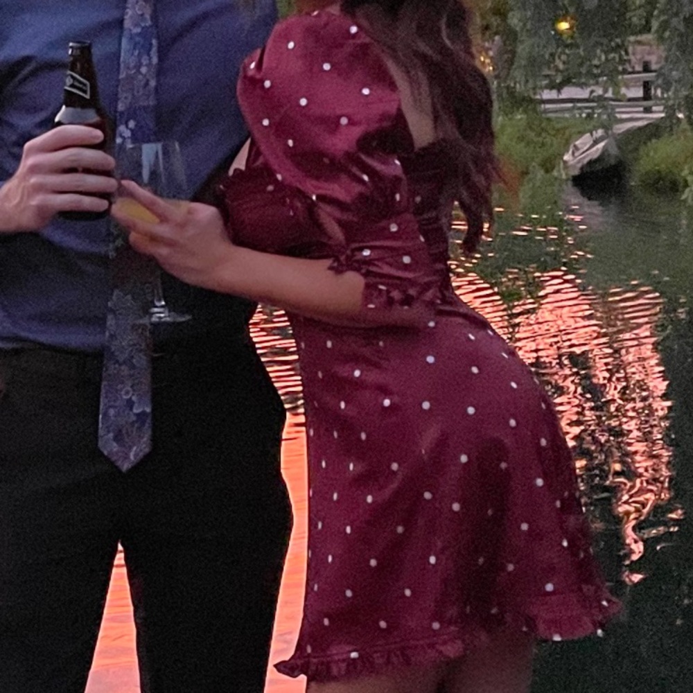 For Love & Lemons Davies Polka Dot Mini Dress in Maroon